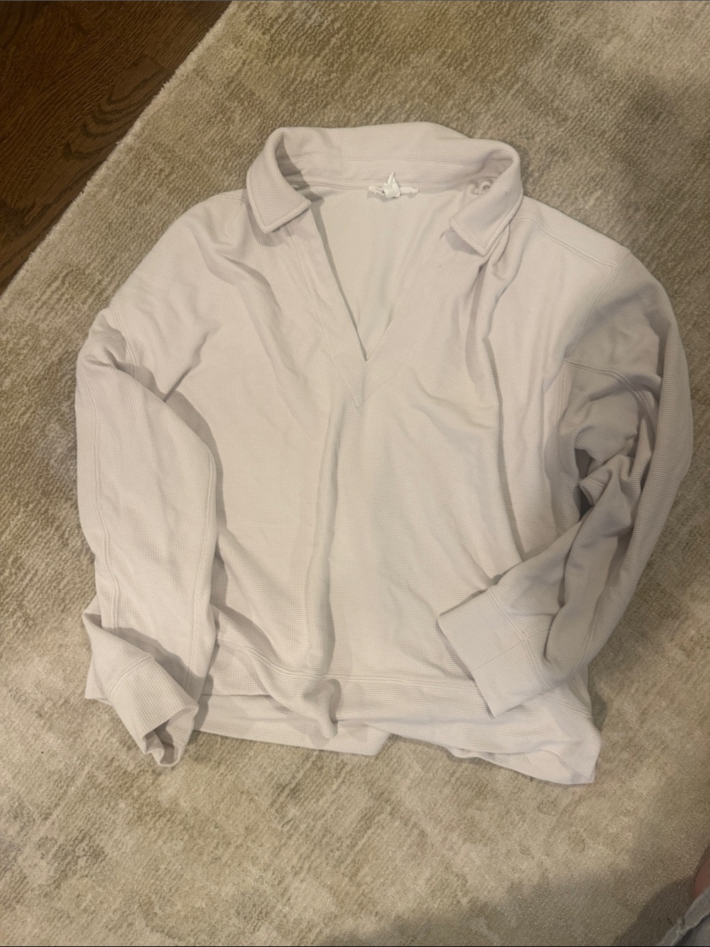 Splendid Long-Sleeve Waffle Polo Pullover - Light Taupe